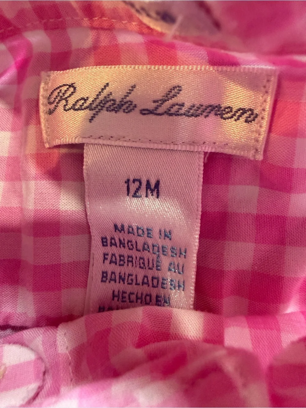 Ralph Lauren Pink Gingham Short-Sleeve Button-Down Shirt - Boys Sz 12M